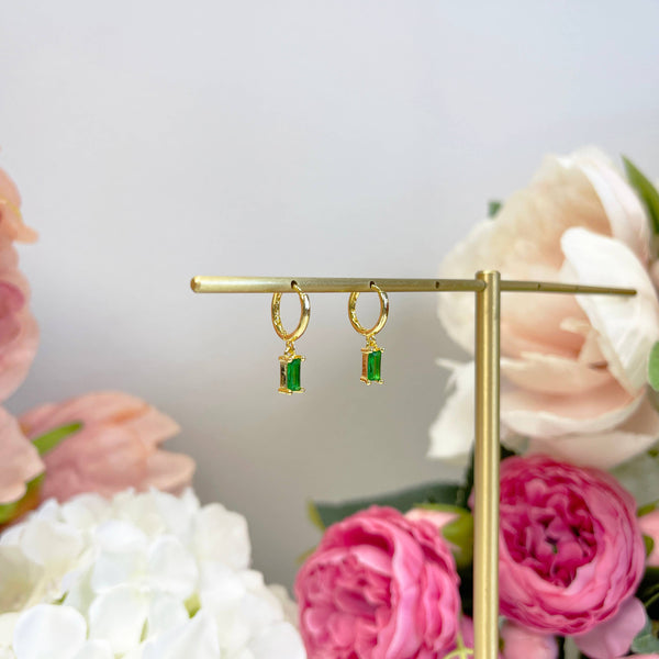 E150 emerald hoop earring, emerald earring, dangle earring - Lulu Bella Boutique