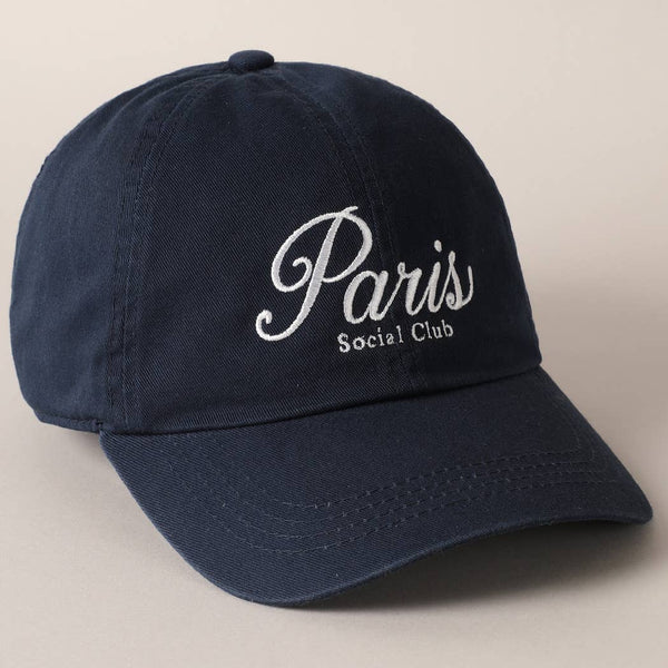 Paris Social Club Text Embroidery Baseball Cap: Beige / ONE SIZE - Lulu Bella Boutique