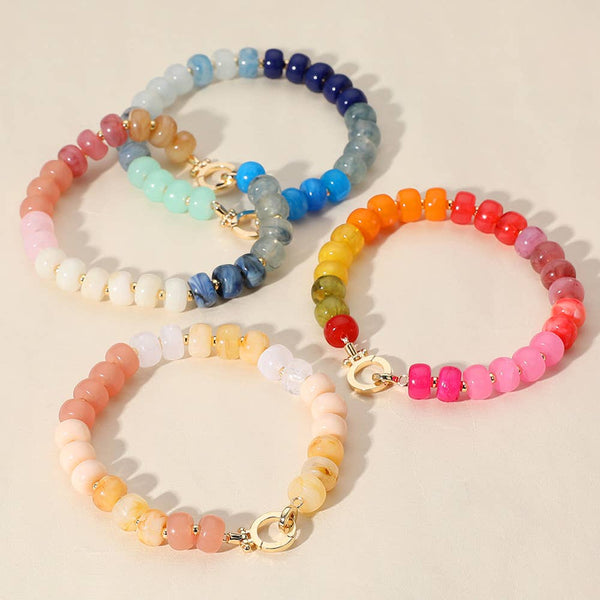 Natural Stone Metal Ball Beaded Bracelet: MLT - Lulu Bella Boutique