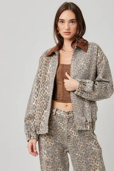 Garment Washed Leopard Jacket: LEOPARD / S - Lulu Bella Boutique
