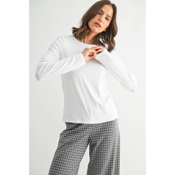 ROUND NECK LONG SLEEVE KNIT TOP: Ivory / S-M-L(2-2-2) - Lulu Bella Boutique