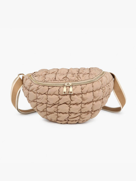 Harley Nylon Quilted Belt Bag w/ Zip Closure: Taupe - Lulu Bella Boutique