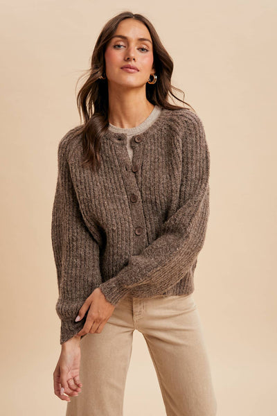 RAGLAN SLEEVE KNITTED CARDIGAN: MOCHA / S - Lulu Bella Boutique