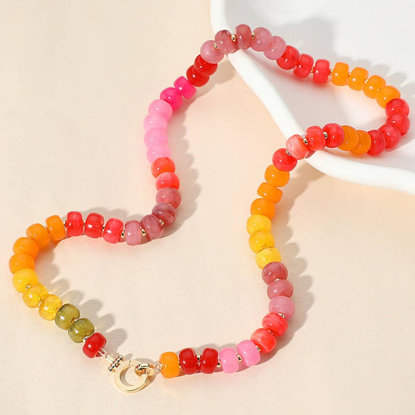 Natural Stone Metal Ball Beaded Necklace: MBE - Lulu Bella Boutique