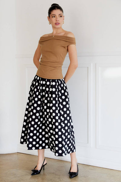 POLK DOT PLEATED CIRCLE MIDI SKIRT: BLACK-WHITE DOT / S - Lulu Bella Boutique