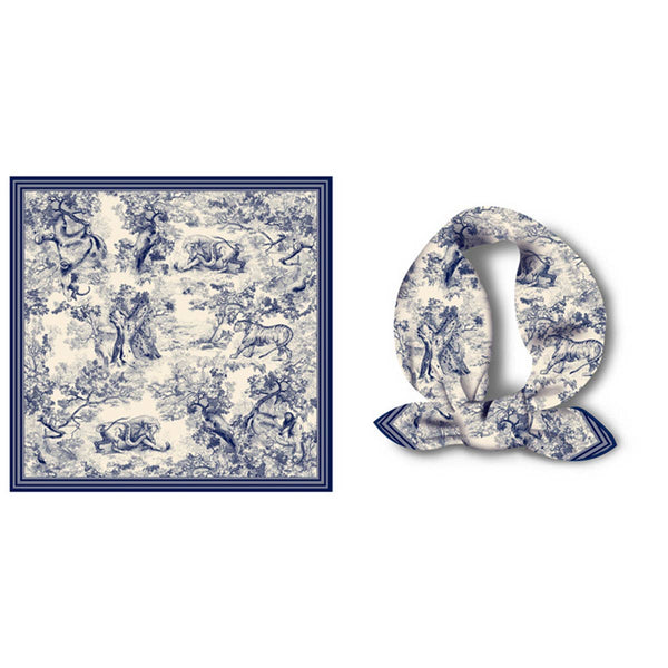 NEW PRINTED DECORATIVE SQUARE SCARF_CWASC0650: Blue / (OS) 2 - Lulu Bella Boutique