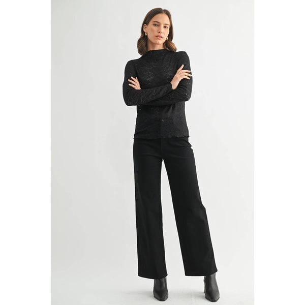LACE MOCK NECK TOP: Black / S-M-L(2-2-2) - Lulu Bella Boutique