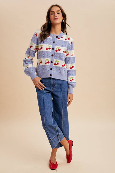 CHERRY KNITTED CARDIGAN: ICY BLUE / L - Lulu Bella Boutique