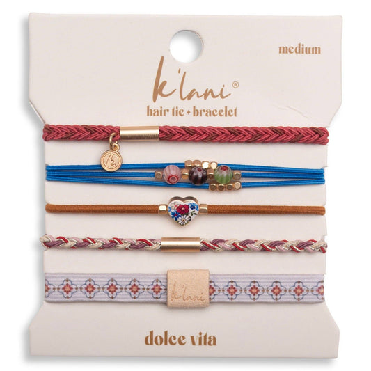 "Dolce Vita" Floral Glass Beads with Gold Accents Hair Tie Bracelets: Medium