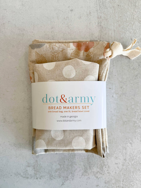 Flower and Dots Bread Makers Set- bread bag and bowl cover - Lulu Bella Boutique