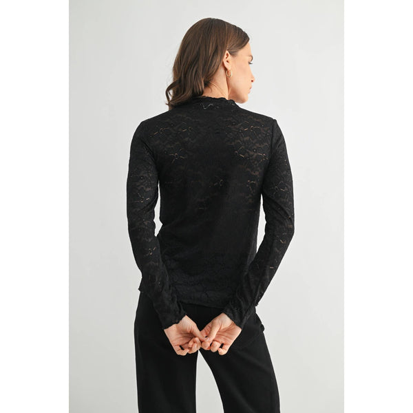LACE MOCK NECK TOP: Black / S-M-L(2-2-2) - Lulu Bella Boutique