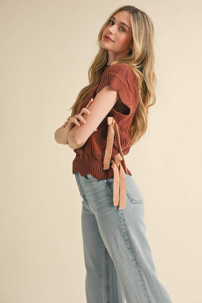 MOCK NECK CROPPED SWEATER VEST MSW2133: Choco Fudge / S - Lulu Bella Boutique