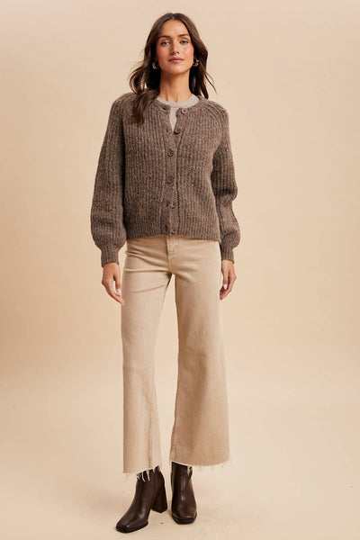 RAGLAN SLEEVE KNITTED CARDIGAN: MOCHA / S - Lulu Bella Boutique