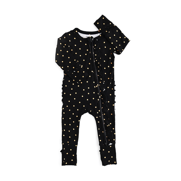Hope Gold Dot Ruffle Zip Bamboo Baby New Years Eve Outfit: 12-18m - Lulu Bella Boutique