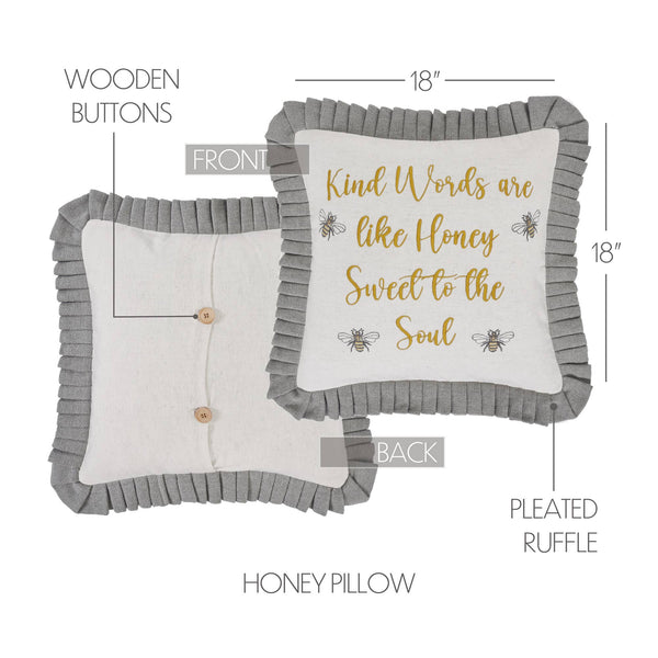 Embroidered Bee Honey Pillow 18x18 - Lulu Bella Boutique