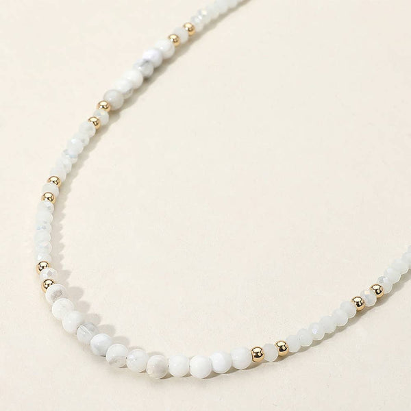 Natural Stone Metal Ball Faceted Beaded Choker Necklace: CORAL - Lulu Bella Boutique