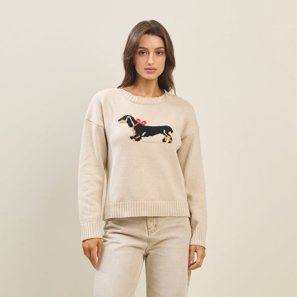 Bow dog sweater: Natural / S - Lulu Bella Boutique