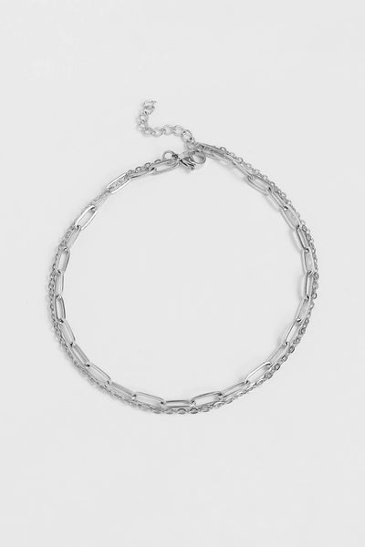 2 Row Stainless Steel Loop and Paperclip Chain Anklet: Stainless - Lulu Bella Boutique
