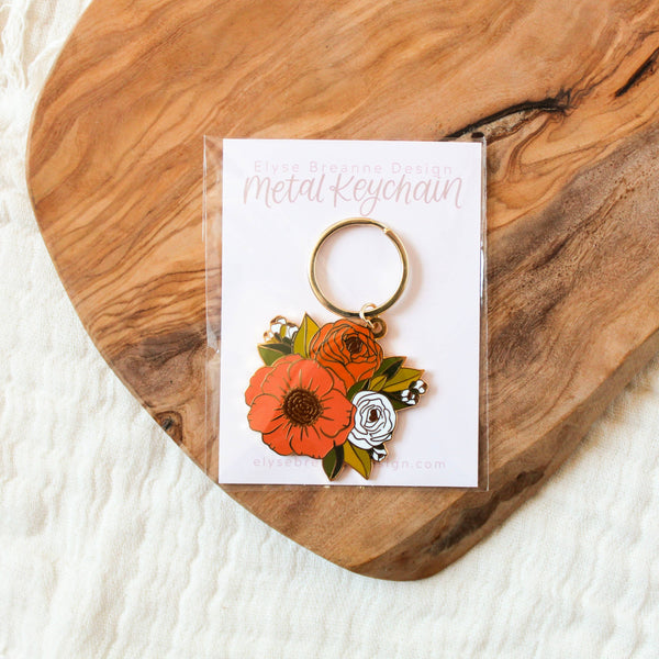Fall Bouquet Metal Keychain 2x2 in. - Lulu Bella Boutique