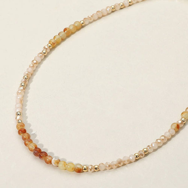 Natural Stone Metal Ball Faceted Beaded Choker Necklace: CORAL - Lulu Bella Boutique