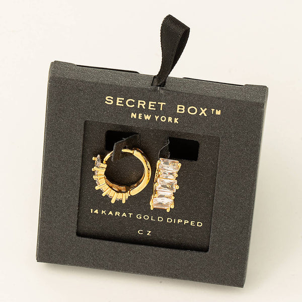 Mini Baguette Huggie Hoop Earrings: WG - Lulu Bella Boutique