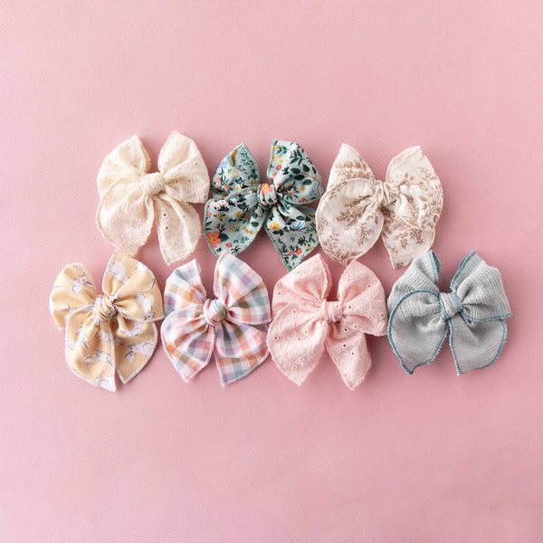 Powder Eyelet | Pigtail Set - Petite Party Bow - Lulu Bella Boutique