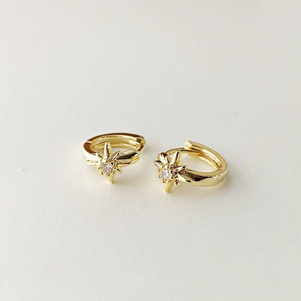 E168 star huggie earring, star huggies, star hoop, starburst: Yellow Gold - Lulu Bella Boutique