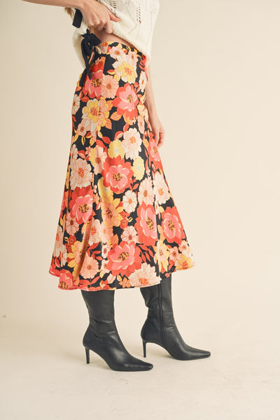 Satin Floral Midi Slip Skirt - Lulu Bella Boutique