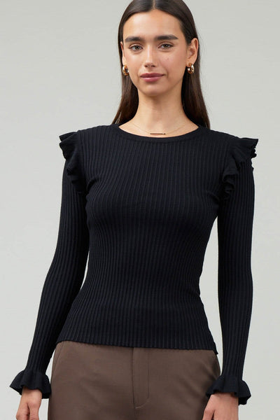 Ruffle Shoulder Rib Sweater - Lulu Bella Boutique