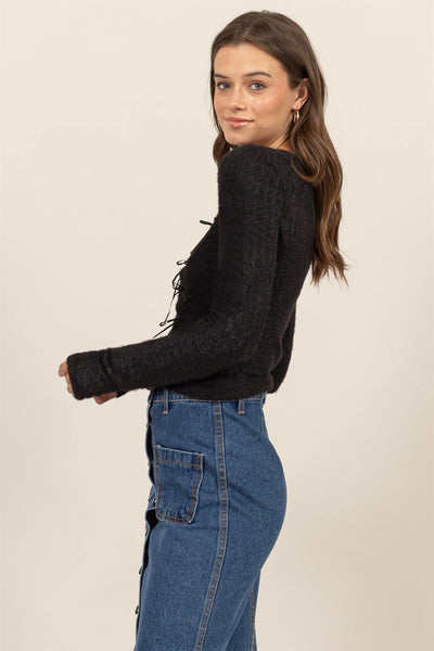 Fuzzy Top With Front Bow Ties - Lulu Bella Boutique