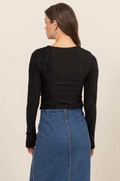 Fuzzy Top With Front Bow Ties - Lulu Bella Boutique