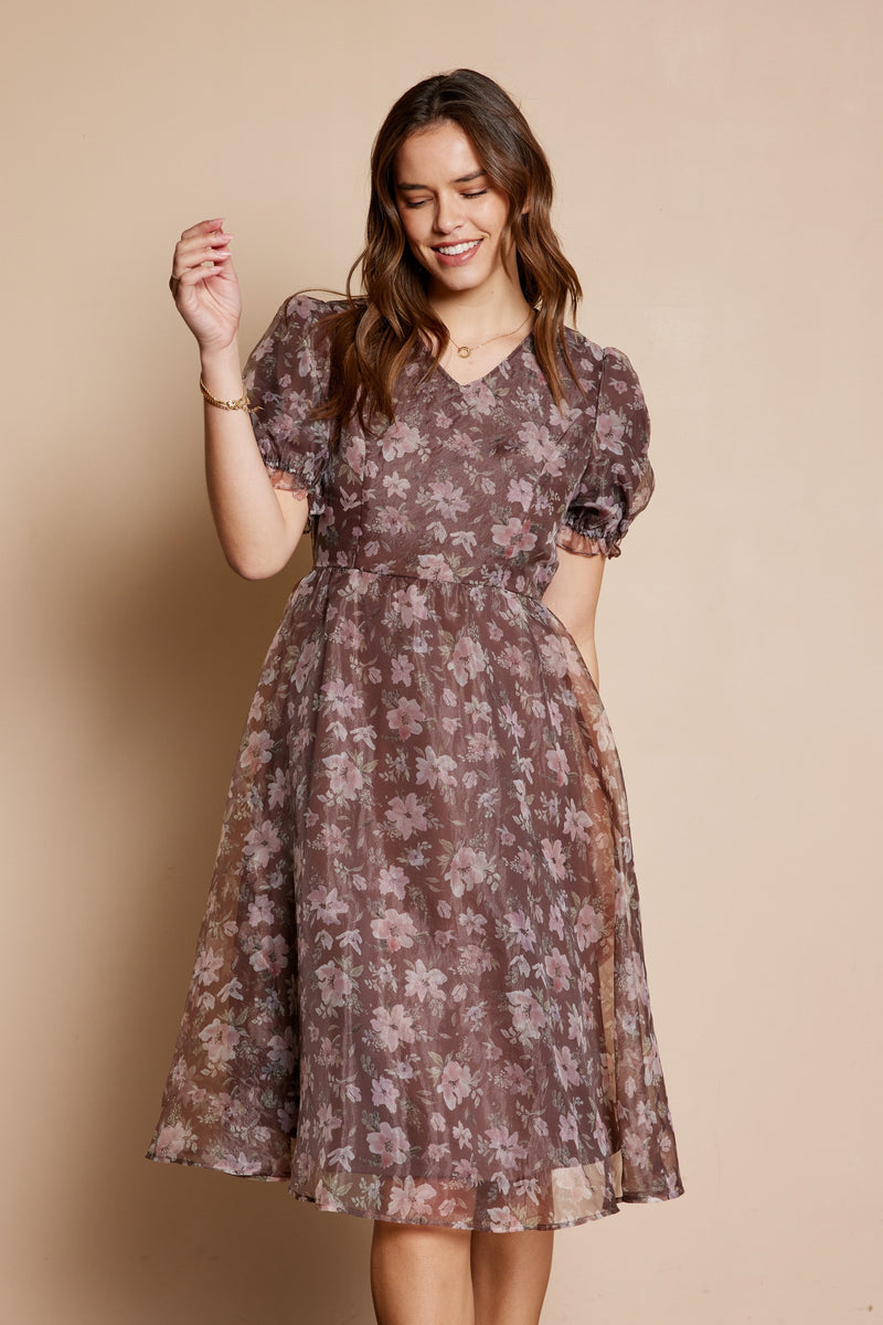 printed organza dress Floral Print Organza Gown: Handmade Indian Wedding Outfit
