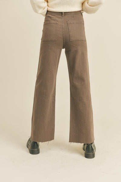 Straight Wide Leg Denim Pants in Brown