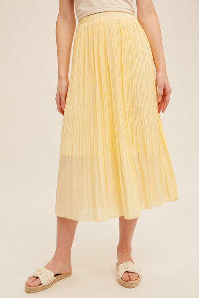 Elastic Waist Pleated Midi Skirt - Lulu Bella Boutique