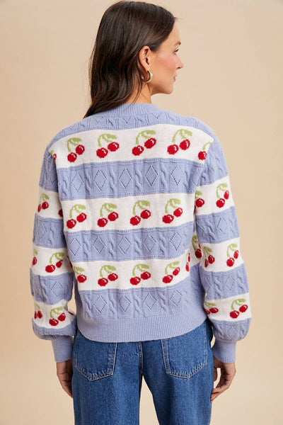 CHERRY KNITTED CARDIGAN: ICY BLUE / L - Lulu Bella Boutique