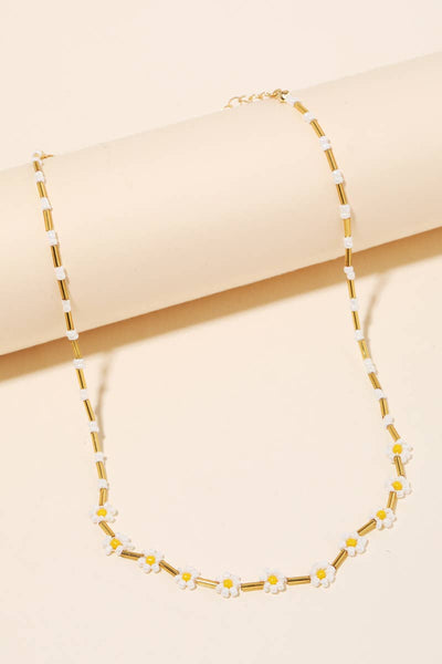 Seed Beaded Flower Charm Necklace: GDMU - Lulu Bella Boutique
