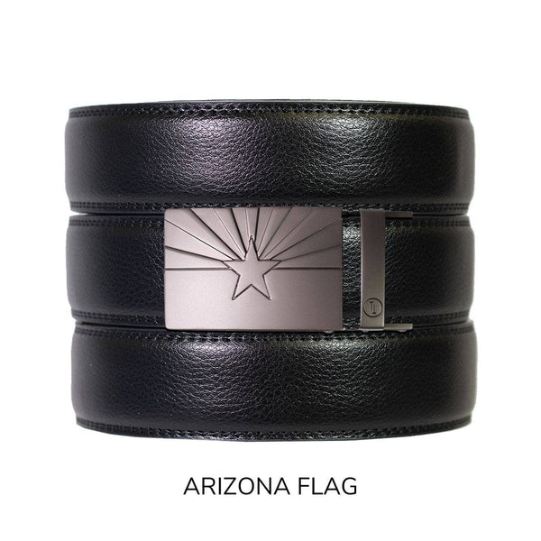 Black Leather Ratchet Belt & Buckle Set: Iron - Lulu Bella Boutique