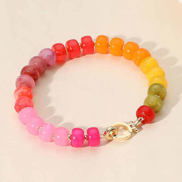 Natural Stone Metal Ball Beaded Bracelet: MLT - Lulu Bella Boutique