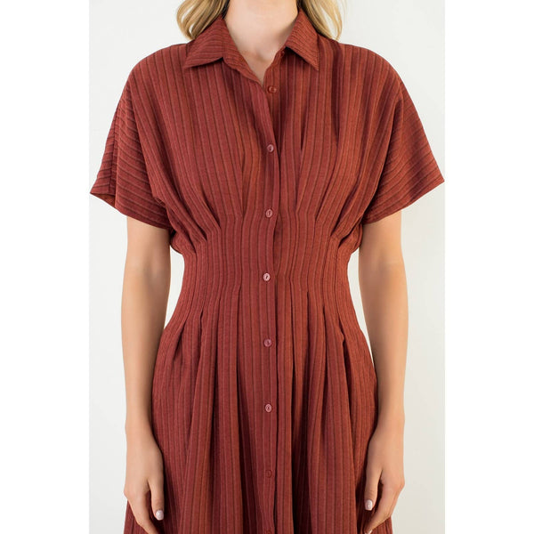 Collared Short Sleeve Button Front Maxi Dress: BURGUNDY / XS-S-M-L(1-2-2-1) - Lulu Bella Boutique