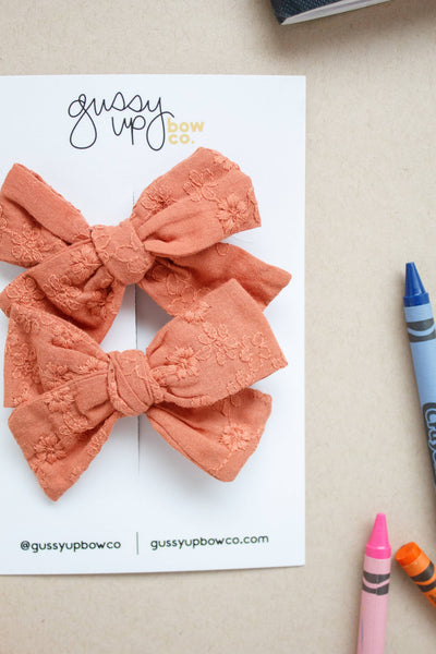 Coral Embroidered Classic Pigtail Set | Back to School 24 Collection - Lulu Bella Boutique