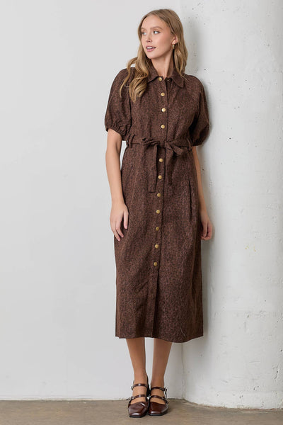 LEOPARD PRINT MIDI DRESS: RED BROWN / S - Lulu Bella Boutique