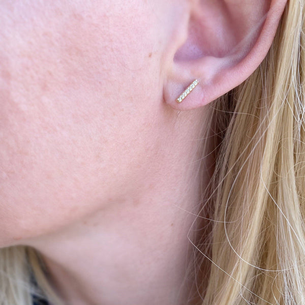 18k Gold Filled Dainty CZ Bar Stud Earrings For Wholesale An - Lulu Bella Boutique