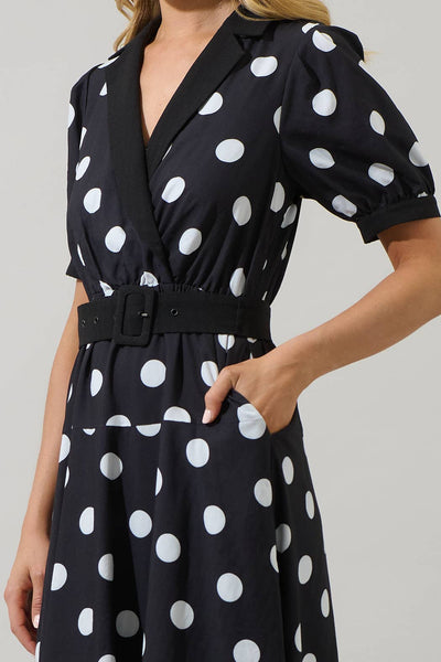 Darrah Polka Dot Fayen Wrap Maxi Dress: BLACK-WHITE - Lulu Bella Boutique