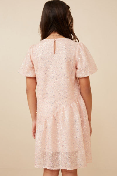 -Sequin Woven Fabric -Asymmetric Detail -Dress Lining