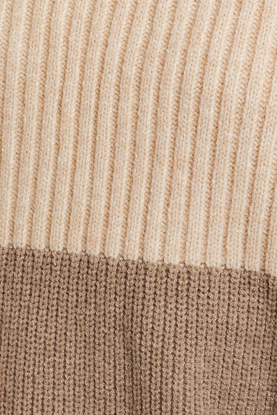 Color Block Turtleneck Sweater Top in Taupe & Cream