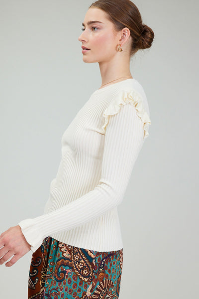 Ruffle Shoulder Rib Sweater - Lulu Bella Boutique