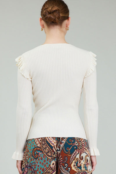 Ruffle Shoulder Rib Sweater - Lulu Bella Boutique