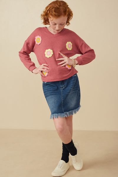 Girls Handmade Crochet Floral Detail Knit Top - Lulu Bella Boutique