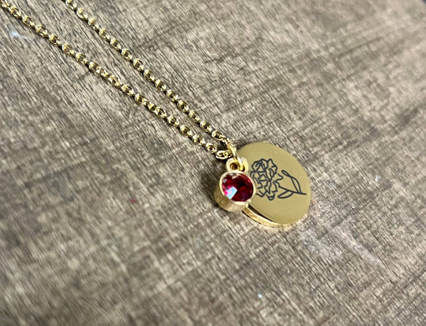 Gold Birth Flower Necklaces - Stainless Steel: February - Lulu Bella Boutique