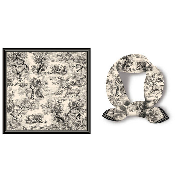 NEW PRINTED DECORATIVE SQUARE SCARF_CWASC0650: Black / (OS) 2 - Lulu Bella Boutique